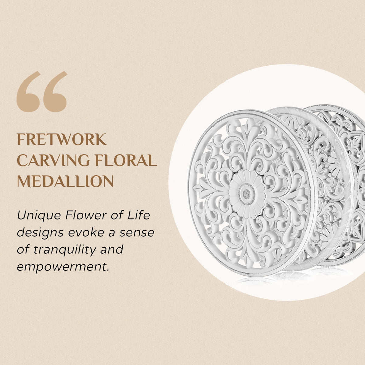 Hanobe White Wall Decor Carved Medallion - Rustic Wood Wall Art Decorative Distressed Hanging Decorations Farmhouse Home Decoration for Living Room Bedroom Kitchen Bathroom Set of 3
