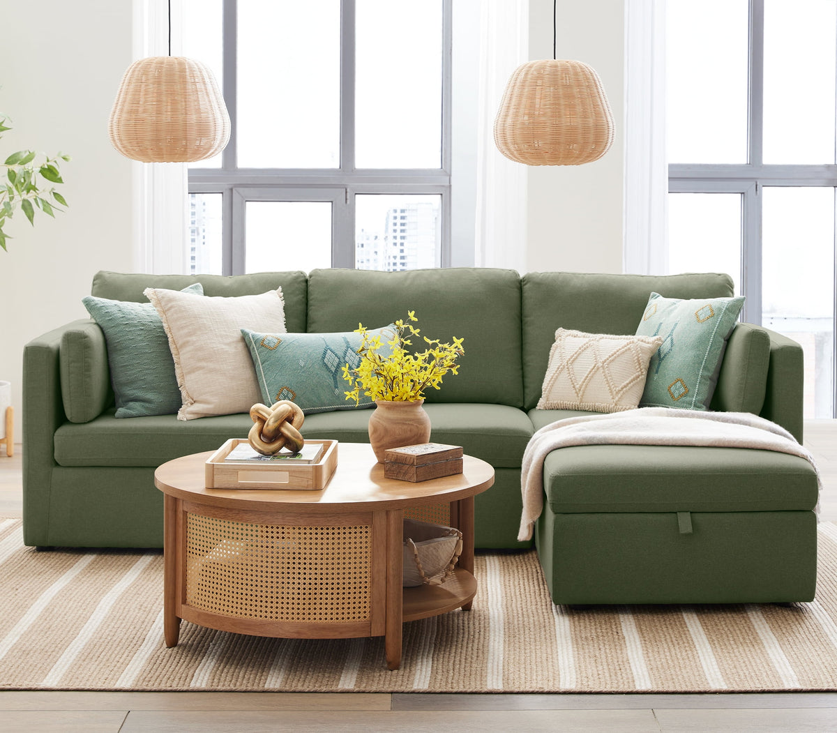 Better House 100" Modular Sectional Sofa with Storage Ottoman