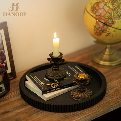 Hanobe Decorative Tray for Coffee Table Tray Decor: Black Round Wooden Trays for Home Decor - 12" Black