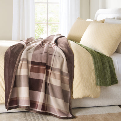 Better Homes & Gardens Super Soft Luxe Coco Plush Couch Throw Blanket, Brown Plaid