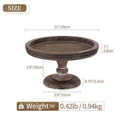 Hanobe 11"  Rustic wooden Cake Stand, Decorative Round Tray Pedestal stand Farmhouse Kitchen Decor for Counter Wedding Birthday Home Decor