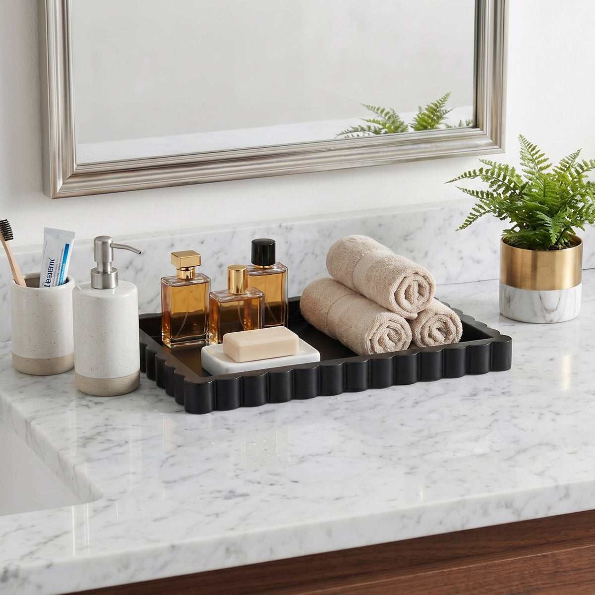 Hanobe Vanity Perfume Tray for Countertop, Wooden Jewelry Organizer Tray Coffee Table Decor