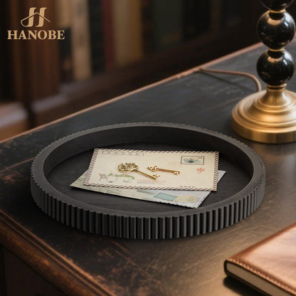 Hanobe Decorative Tray for Coffee Table Tray Decor: Black Round Wooden Trays for Home Decor - 12" Black