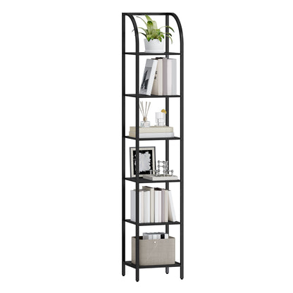 Hzuaneri Bookshelf Narrow Bookcase, Tall Storage Rack with Steel Frame, Display Standing Shelf Unit, Skinny Book Shelf for Study Living Room Home Office, Industrial Style, 6-Tier Black