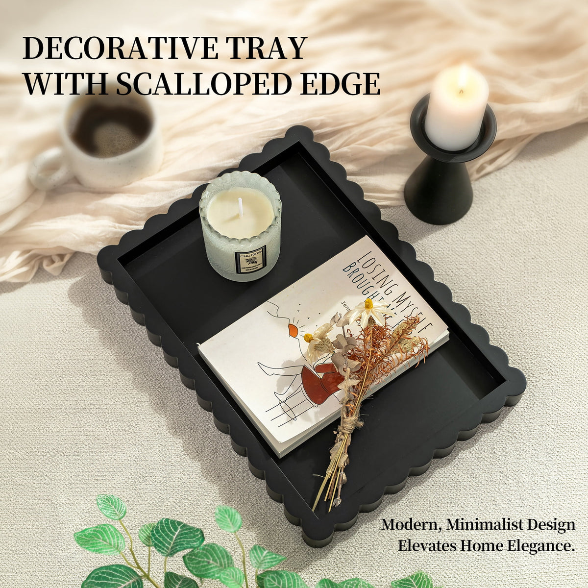 Hanobe Vanity Perfume Tray for Countertop, Wooden Jewelry Organizer Tray Coffee Table Decor