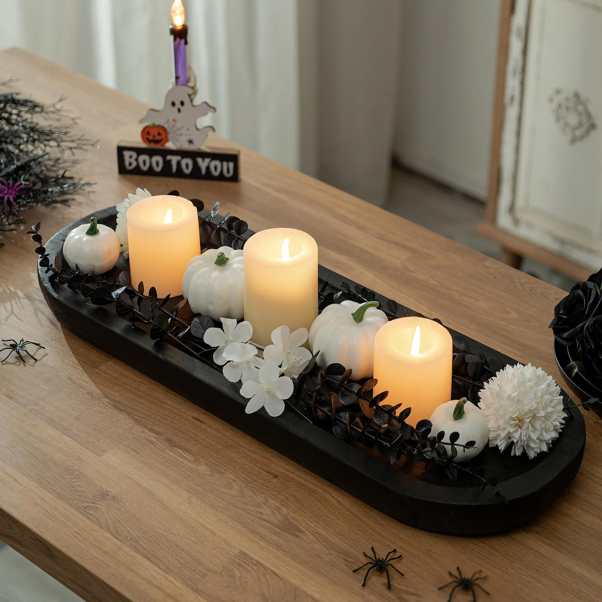 Hanobe Decorative Bowl Large Wooden Tray: 25.5" Extra Long Wood Dough Bowls Dining  Room Table Centerpiece (Black)