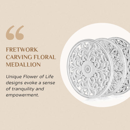 Hanobe White Wall Decor Carved Medallion - Rustic Wood Wall Art Decorative Distressed Hanging Decorations Farmhouse Home Decoration for Living Room Bedroom Kitchen Bathroom Set of 3