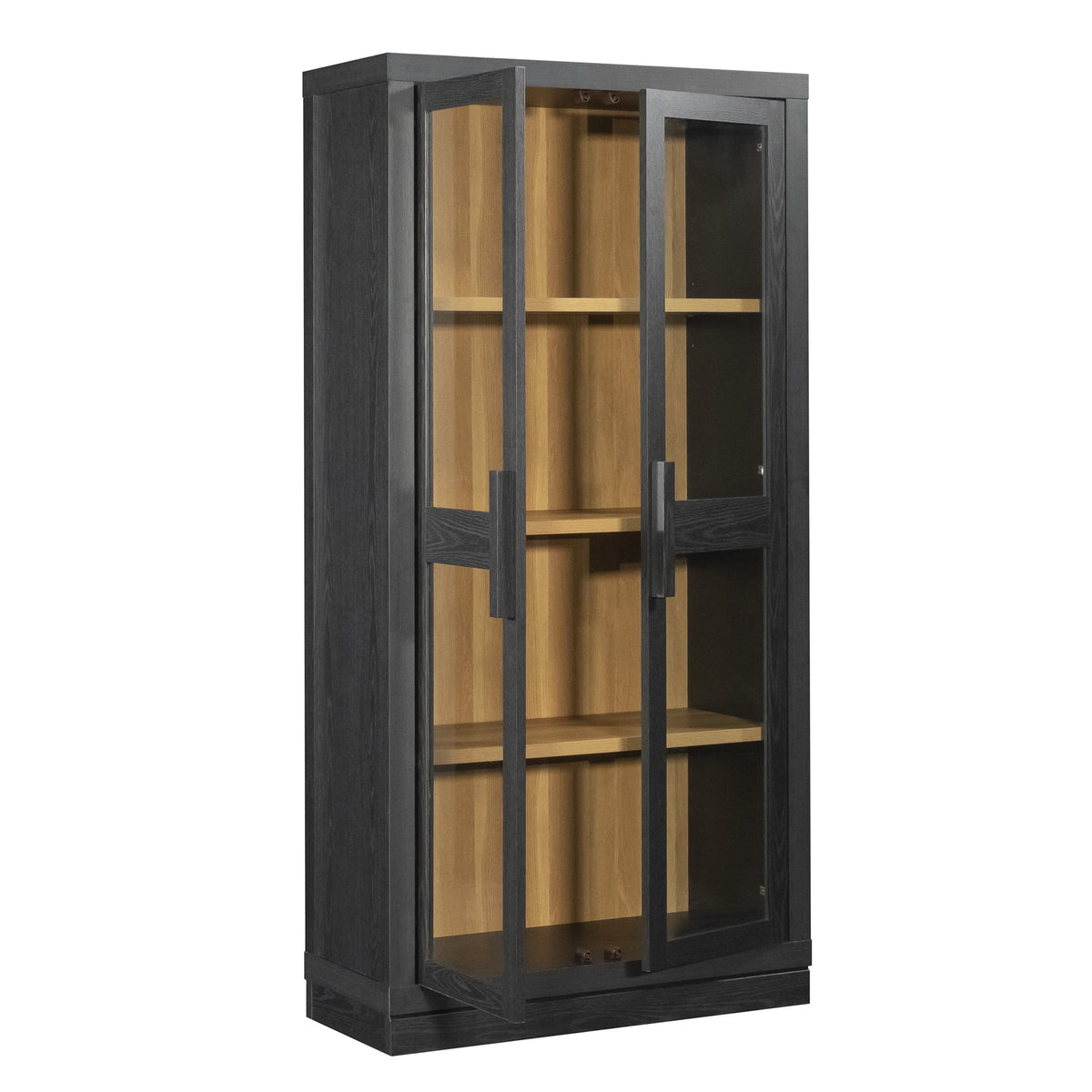 Better Homes & Gardens Ezra Glass Door Storage Accent Cabinet, Rich Black finish