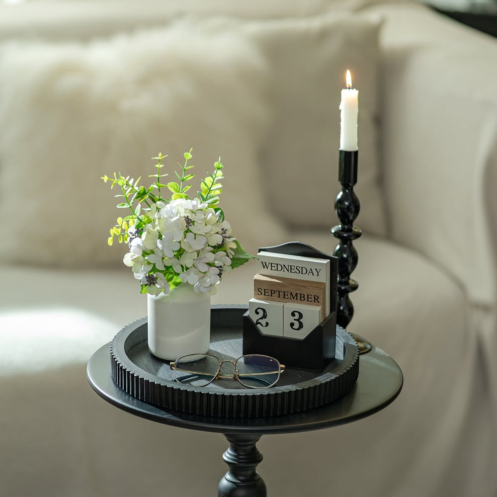 Hanobe Decorative Tray for Coffee Table Tray Decor: Black Round Wooden Trays for Home Decor - 12" Black