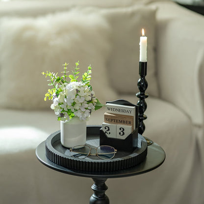 Hanobe Decorative Tray for Coffee Table Tray Decor: Black Round Wooden Trays for Home Decor - 12" Black