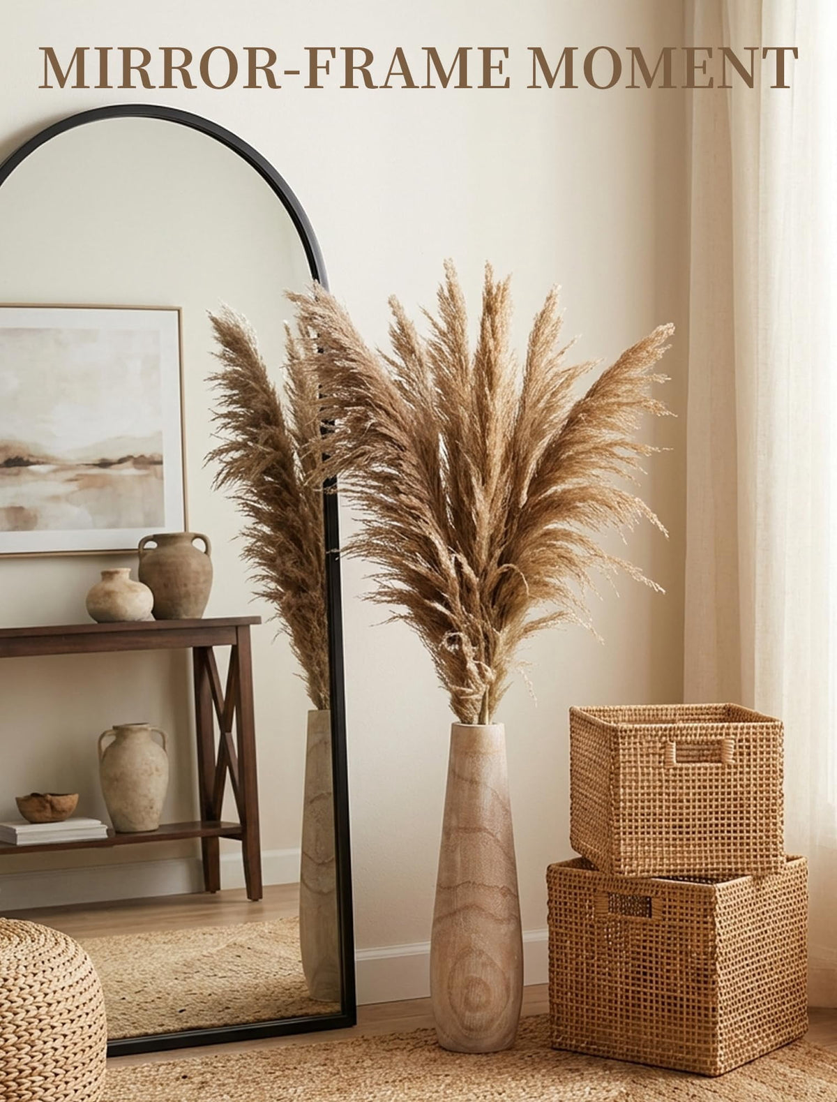 Hanobe Wooden Tall Floor Vase: 22 Inch Decorative Vases for Pampas Grass Large Vase for Boho Rustic Farmhouse Living Room Bedroom Hallway