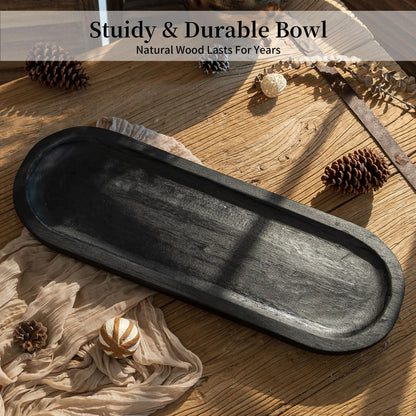 Hanobe Decorative Bowl Large Wooden Tray: 25.5" Extra Long Wood Dough Bowls Dining  Room Table Centerpiece (Black)