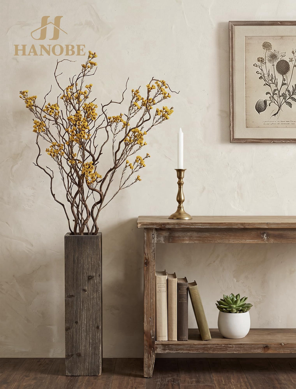 Hanobe Floor Vase Decorative Tall， 21 Inch Wooden Oblong Tall Vases for Floor Home Decor Living Room (Light Brown)