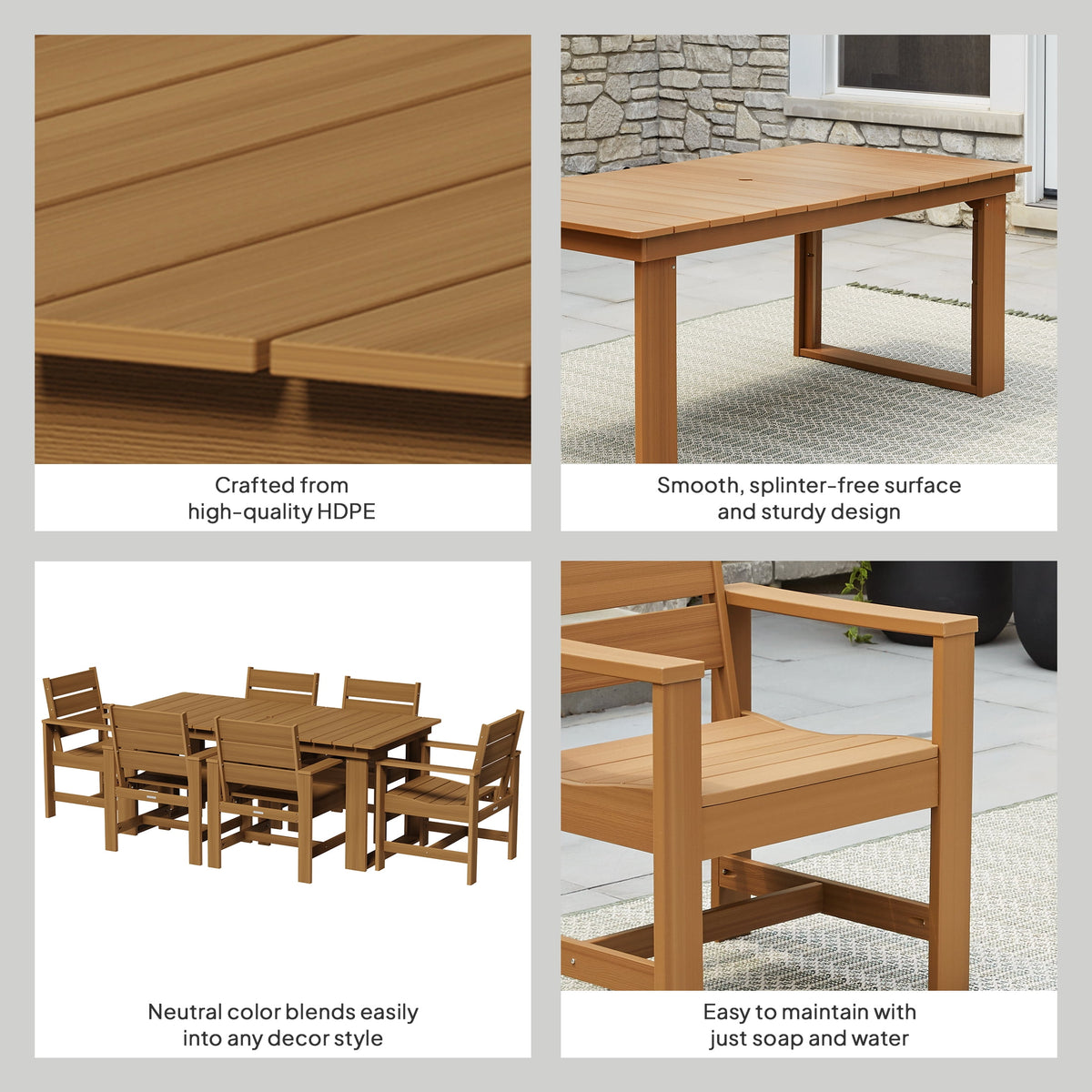 Better Homes & Gardens Ezra 7-Piece Outdoor HDPE Dining Set, Teak