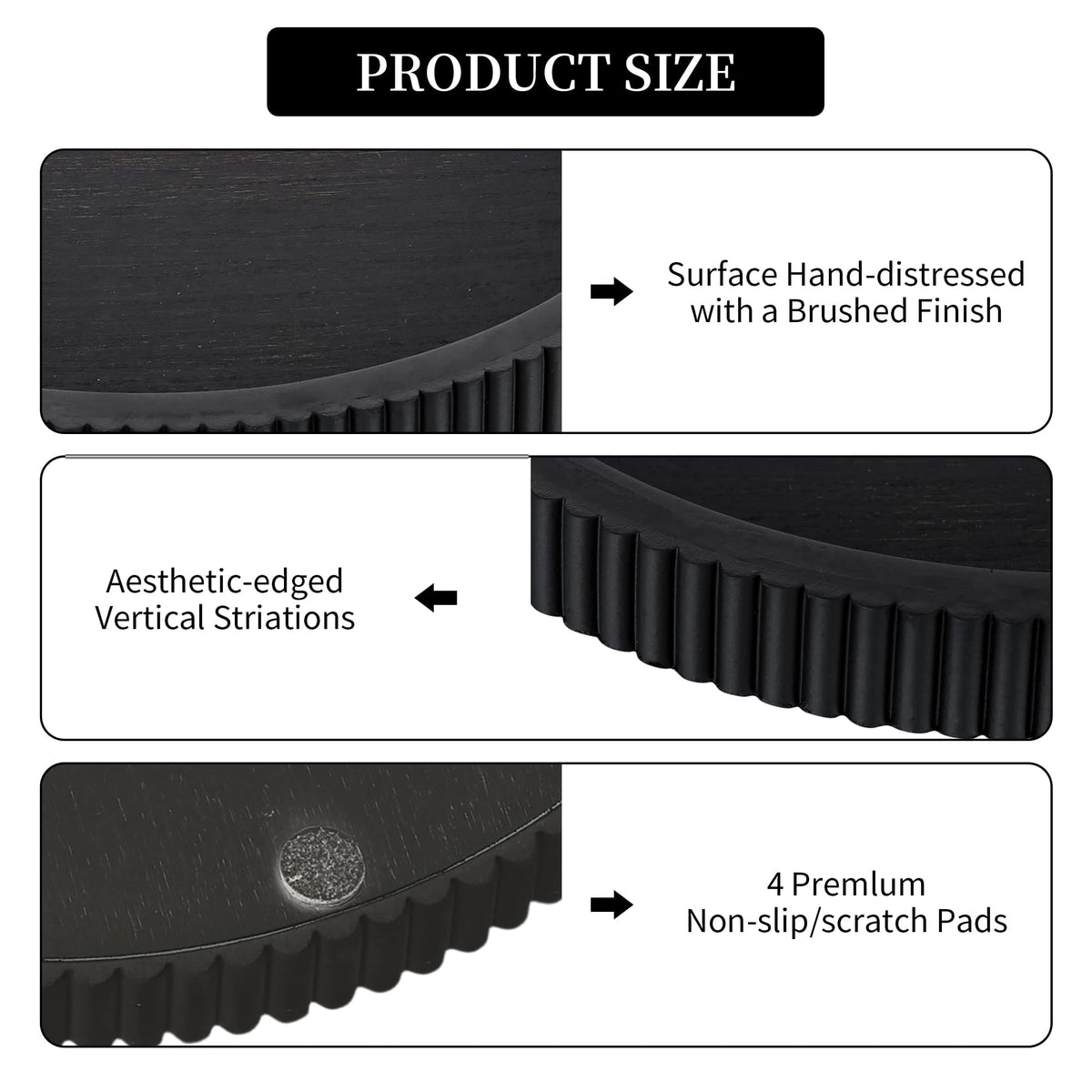 Hanobe Decorative Tray for Coffee Table Tray Decor: Black Round Wooden Trays for Home Decor - 12" Black