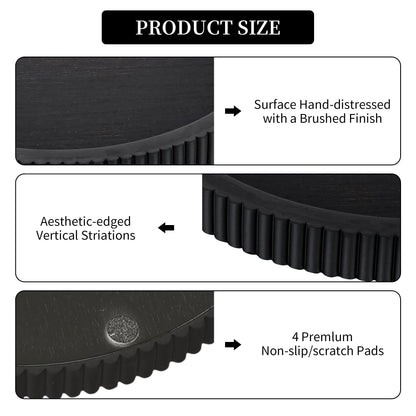Hanobe Decorative Tray for Coffee Table Tray Decor: Black Round Wooden Trays for Home Decor - 12" Black