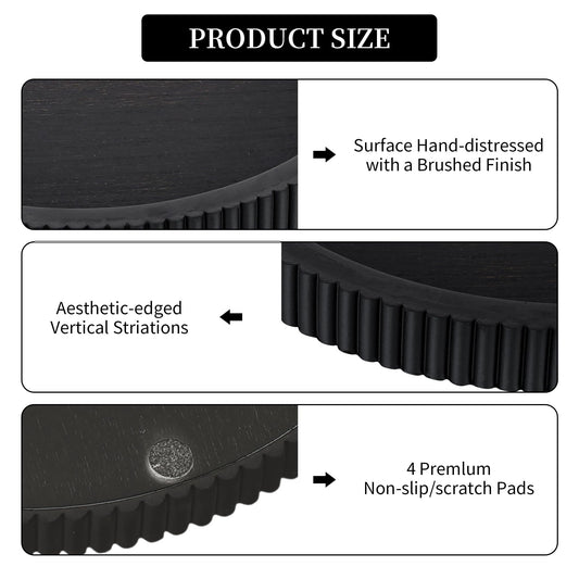 Hanobe Decorative Tray for Coffee Table Tray Decor: Black Round Wooden Trays for Home Decor - 12" Black