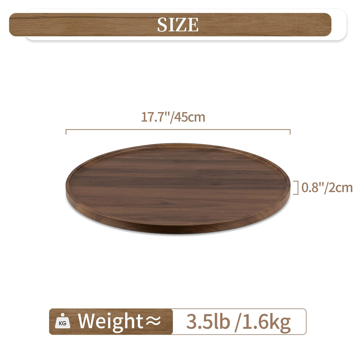 Hanobe Extra Large Round Ottoman Tray Wood, 17.7" Large Circle Decorative Serving Trays for Ottoman Coffee Table, Walnut