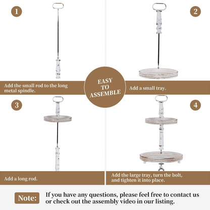 Hanobe Farmhouse Wooden Two Tiered Tray Stand:  2 Tier Trays Decor Wood for  Kitchen Island Decor Home Decor Living Room Coffee Table Centerpieces（White）