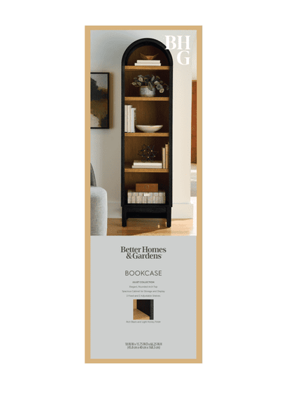 Better Homes & Gardens Juliet Narrow Arch Bookcase, Rich Black and Light Honey