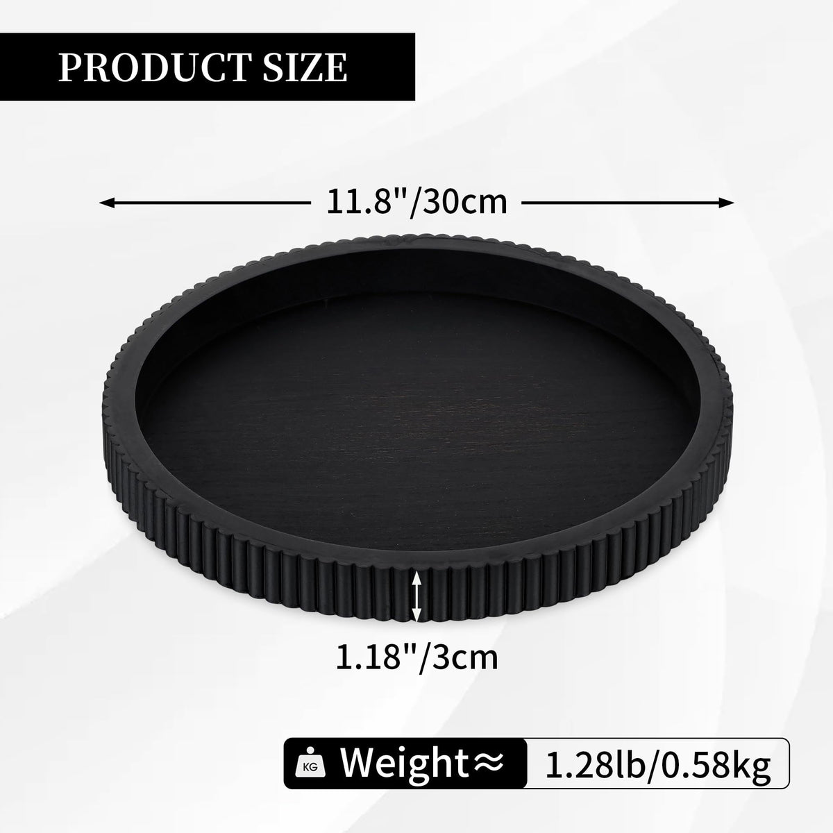 Hanobe Decorative Tray for Coffee Table Tray Decor: Black Round Wooden Trays for Home Decor - 12" Black