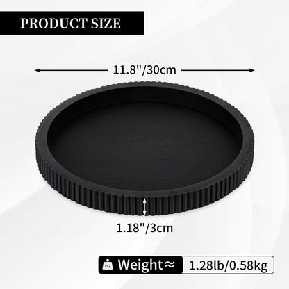 Hanobe Decorative Tray for Coffee Table Tray Decor: Black Round Wooden Trays for Home Decor - 12" Black