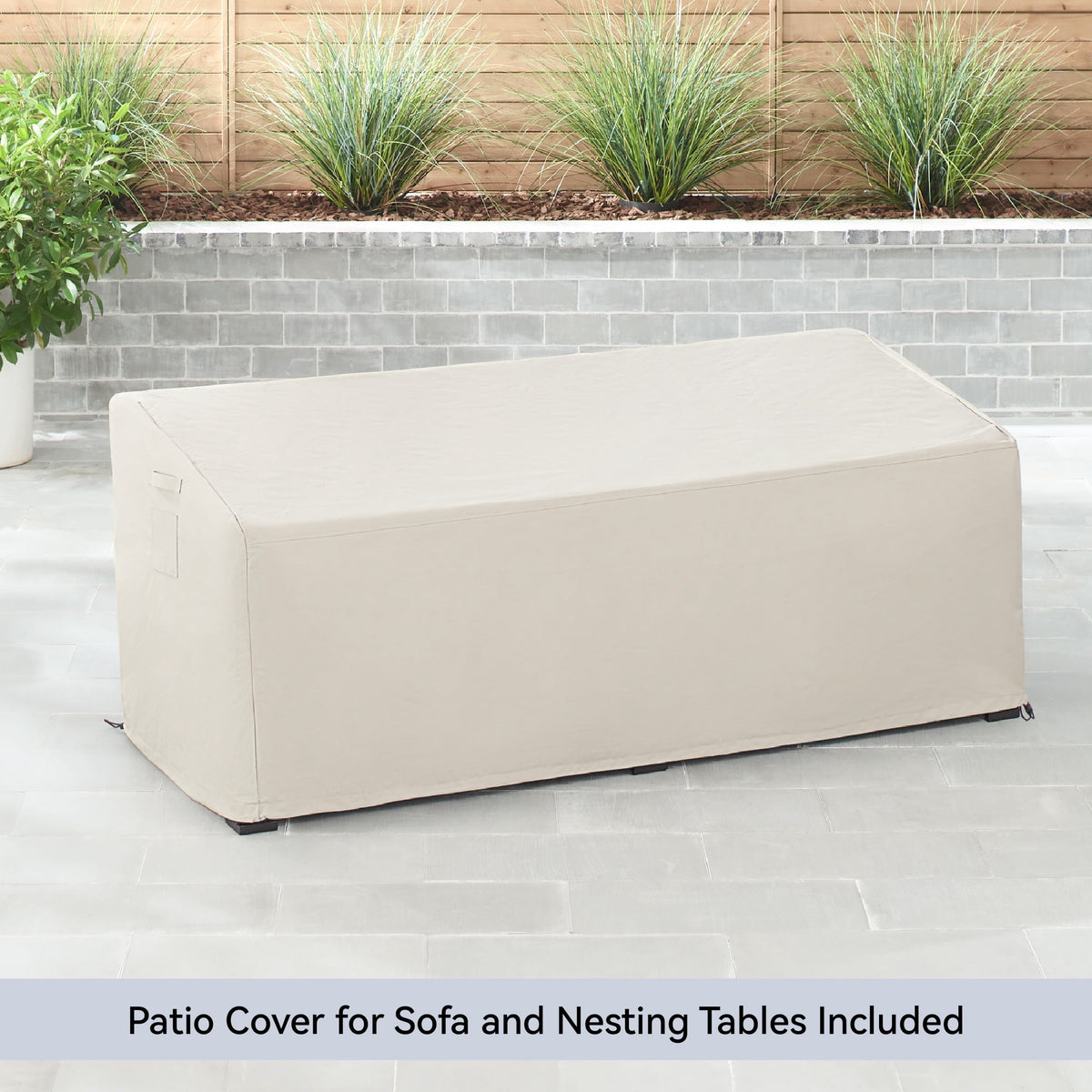 Better Homes & Gardens River Oaks Outdoor Sofa and 2 Nesting Tables with Patio Cover, Dark Brown