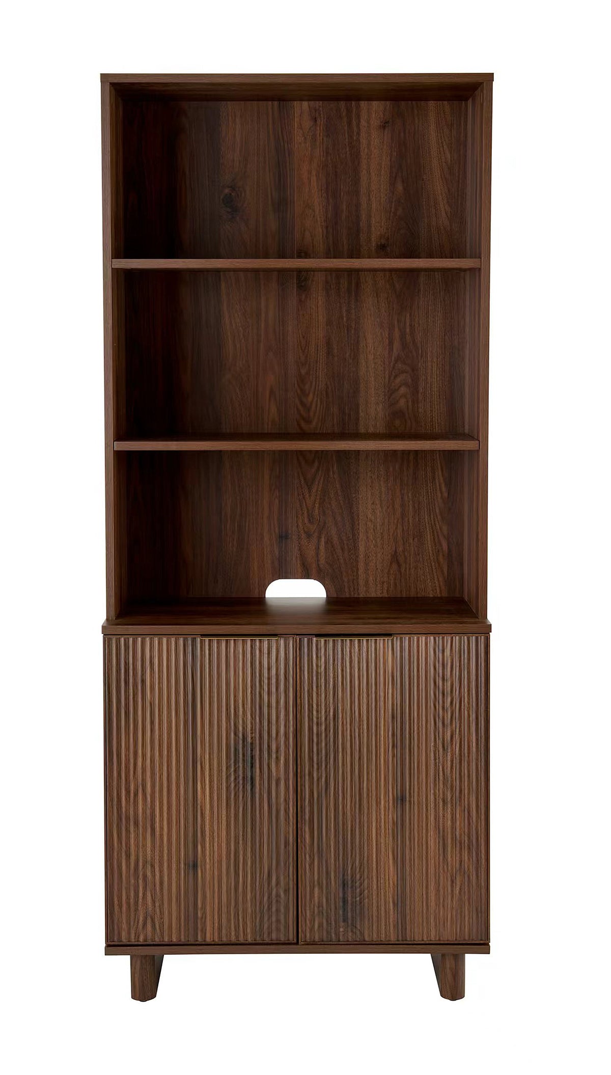 Better Homes & Gardens Lillian Fluted Bookcase with Doors and Storage, Walnut Finish