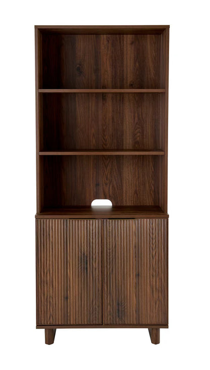 Better Homes & Gardens Lillian Fluted Bookcase with Doors and Storage, Walnut Finish
