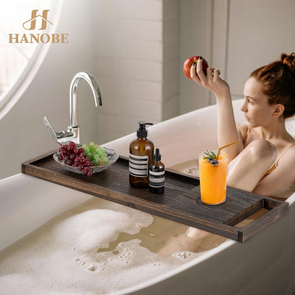 Hanobe Bathtub Tray, Bath Tub Tray Wood SPA Long Tray  with Handles Bath Accessories Organizer Home SPA