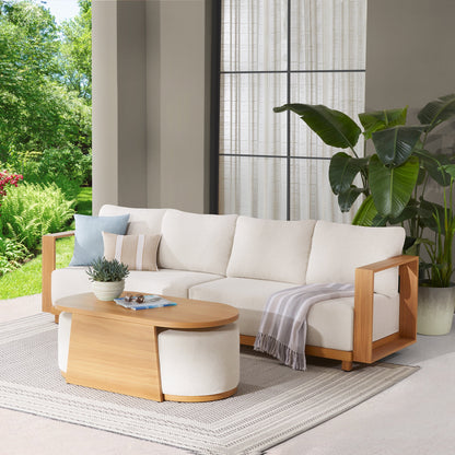 Better Homes & Gardens Juliet Outdoor Coffee Table with 2 Ottomans and Patio Cover, Beige