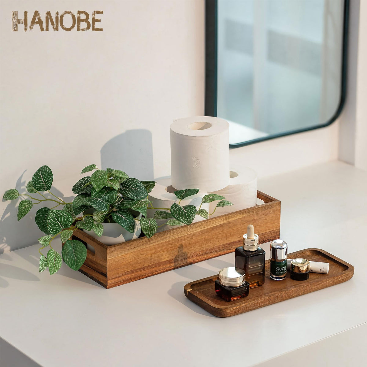 Hanobe Bathroom Toilet Tank Basket Tray: S/2 Toilet Paper Topper with Vanity Tray  Organizer Toiletry Storage Holder Box
