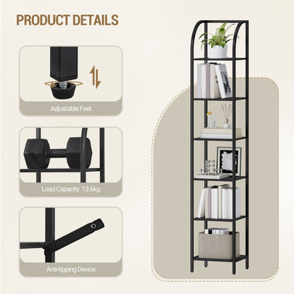 Hzuaneri Bookshelf Narrow Bookcase, Tall Storage Rack with Steel Frame, Display Standing Shelf Unit, Skinny Book Shelf for Study Living Room Home Office, Industrial Style, 6-Tier Black