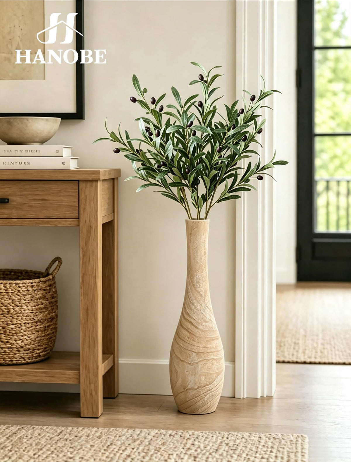 Hanobe 22" Tall Floor Vase Decorative for Pampas Grass, Boho Farmhouse Living Room Decor （Whitewashed）