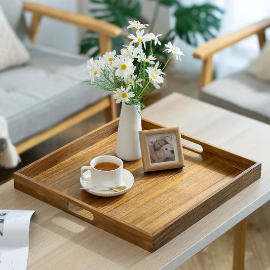 Hanobe Large Ottoman Tray : 20'‘ Decorative Wooden Tray for Home Decor - Large Coffee Table Serving Tray with Handles