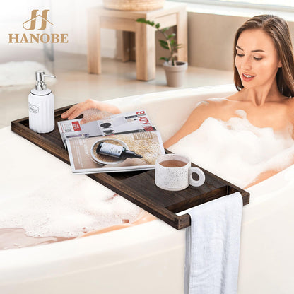 Hanobe Bathtub Tray, Bath Tub Tray Wood SPA Long Tray  with Handles Bath Accessories Organizer Home SPA