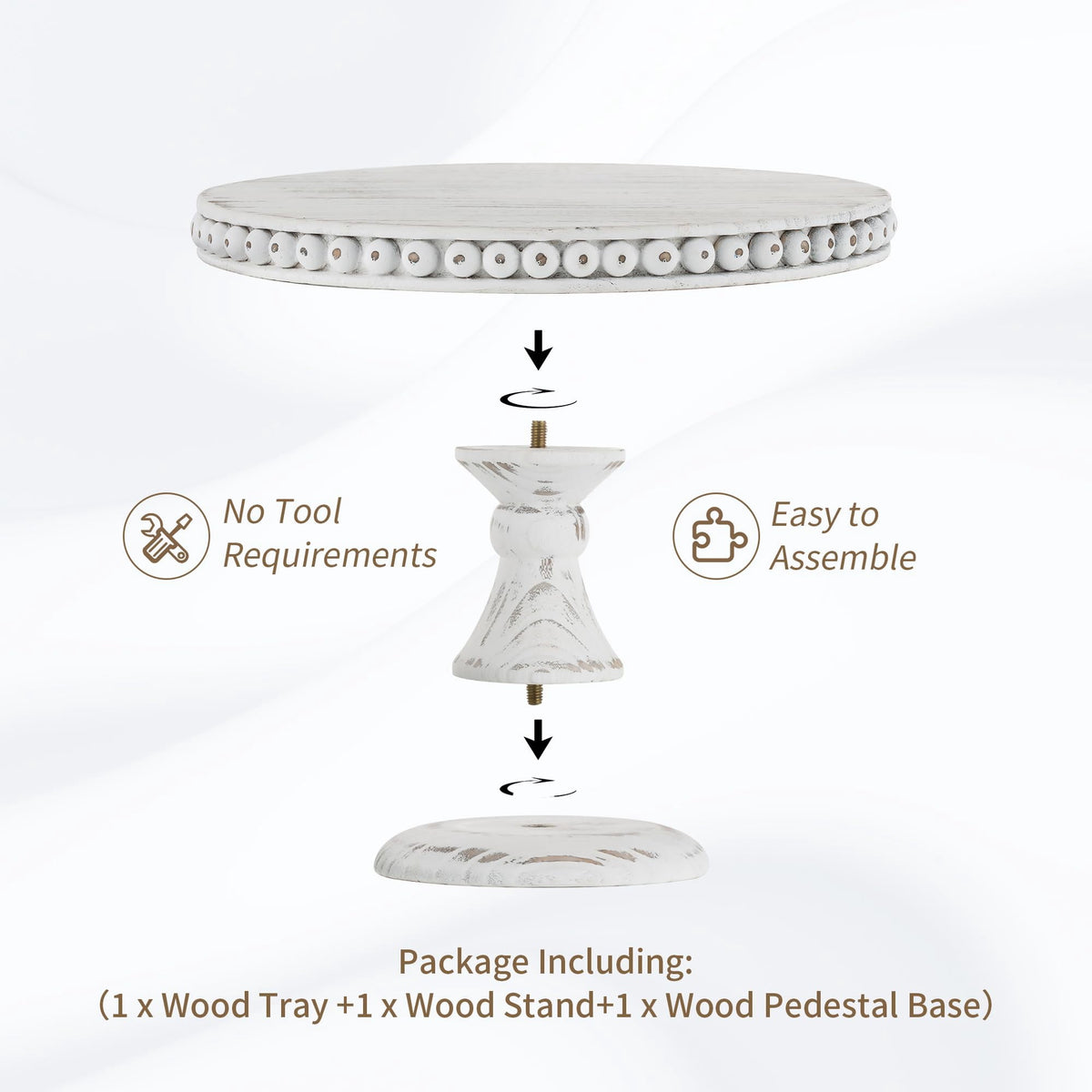 Hanobe Rustic Cake Stand 11.8 Inch Wood Dessert Display Riser Vintage Beads Cake Stand for Wedding Reception Decoration