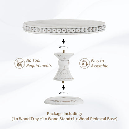 Hanobe Rustic Cake Stand 11.8 Inch Wood Dessert Display Riser Vintage Beads Cake Stand for Wedding Reception Decoration