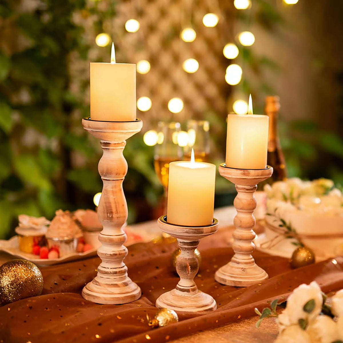 Hanobe Wooden Pillar Candle Holders  Set of 3