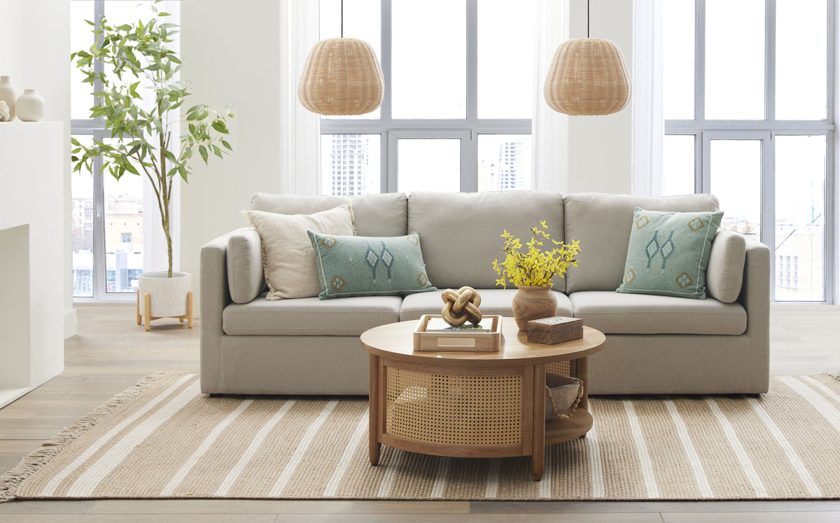 Better Homes & Gardens 100'' Modular Sectional Sofa with Storage Ottoman, White Linen