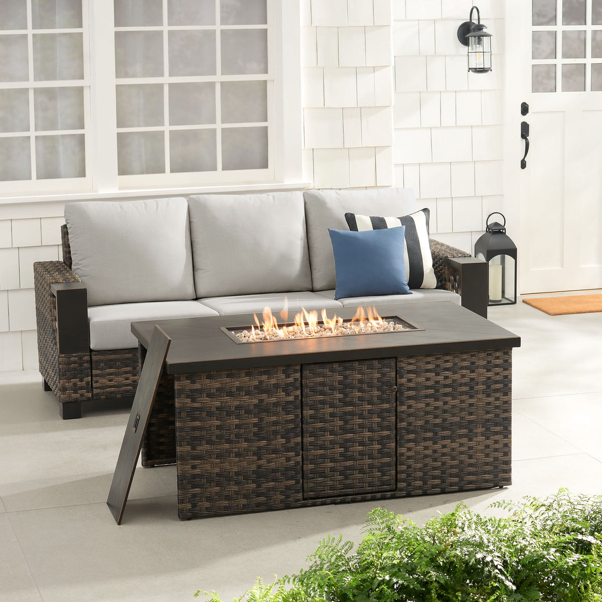 Better Homes and Gardens Rockport 4-Piece Outdoor Conversation Set with Firepit Table