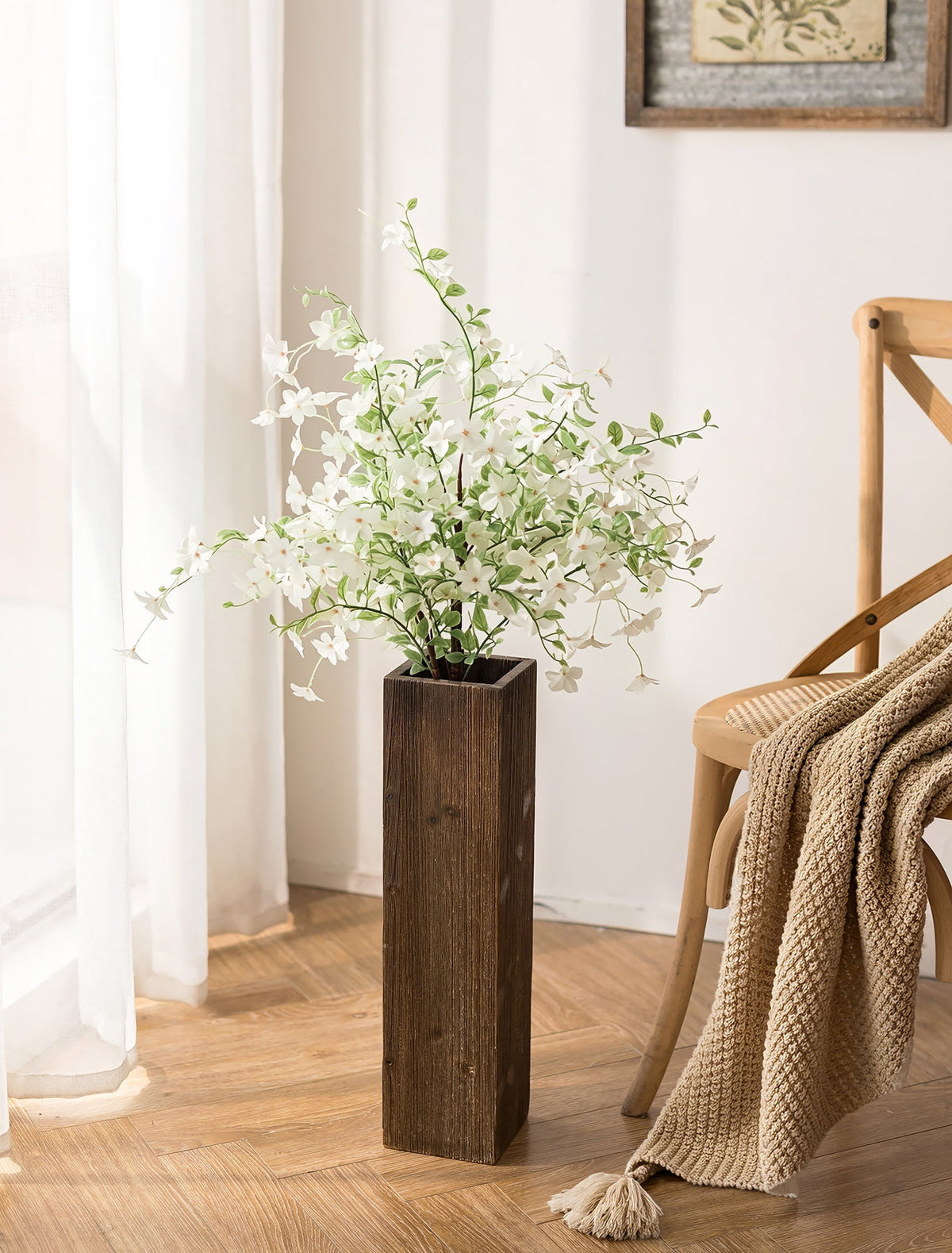 Hanobe Floor Vase Decorative Tall， 21 Inch Wooden Oblong Tall Vases for Floor Home Decor Living Room (Light Brown)