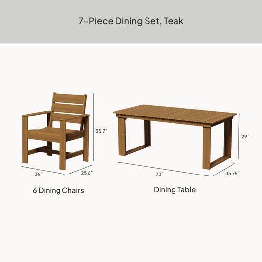 Better Homes & Gardens Ezra 7-Piece Outdoor HDPE Dining Set, Teak