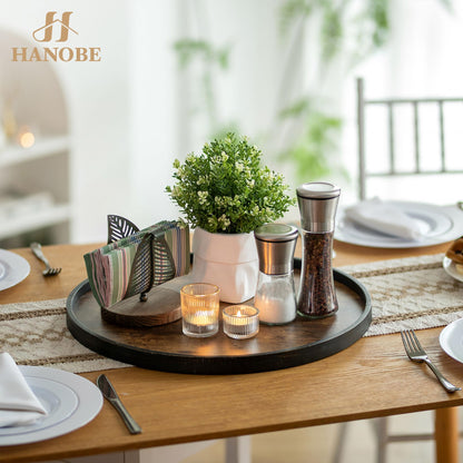 Hanobe Decorative Coffee Table Tray Decor: Brown Wooden Trays Farmhouse Centerpiece Candle Holder for Home Decor Ottoman Counter Display Living Room Organizer 18"
