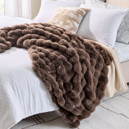 Better Homes & Gardens Brown Basket Bubble Faux Fur Throw, 50 in x 72 in
