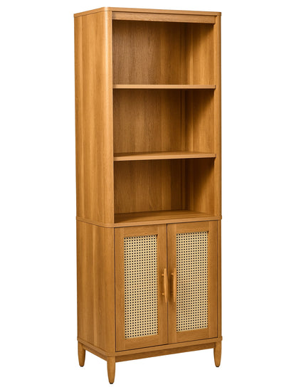 Better Homes & Gardens Springwood 5-Shelf Bookcase with Doors, Light Honey Finish