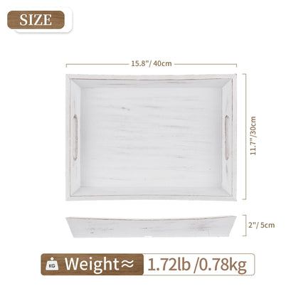 Hanobe Wooden Serving Tray with Handle, Farmhouse  Decorative Coffee Table Tray (Whitewashed )