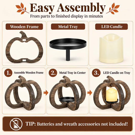 Hanobe Wood Pumpkin Lantern，Fall Candles and Lanterns for Fall Table Centerpiece With LED Candle, 1 pc 10.6 Inch