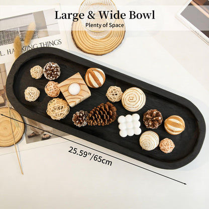 Hanobe Decorative Bowl Large Wooden Tray: 25.5" Extra Long Wood Dough Bowls Dining  Room Table Centerpiece (Black)
