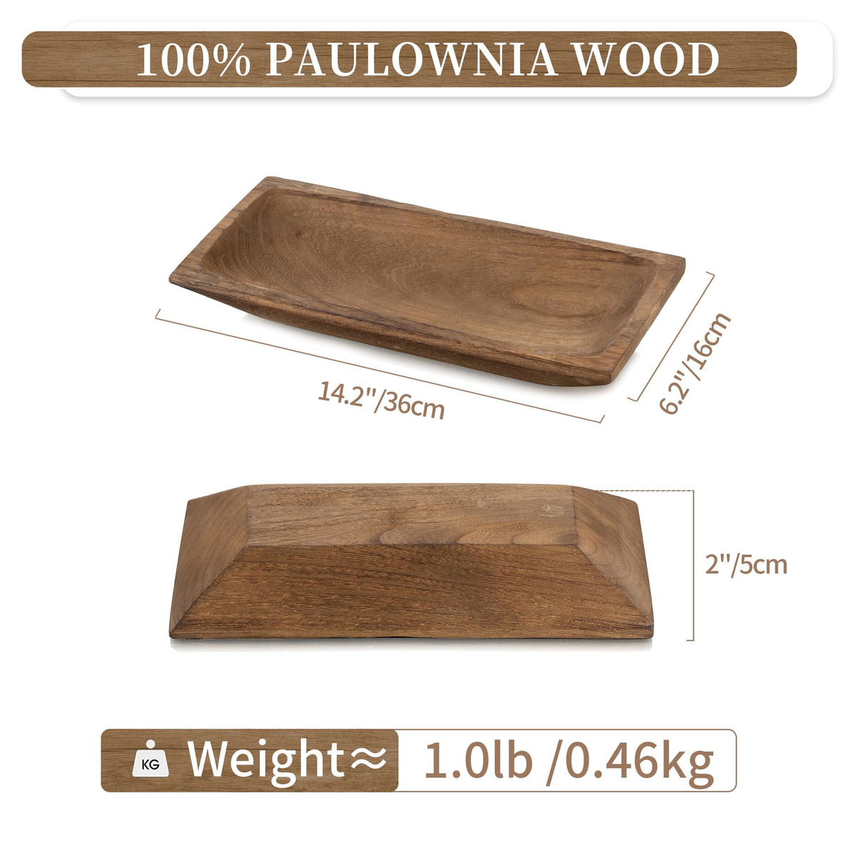 Hanobe Decorative Wood Bowl Tray for Home Decor Centerpieces Wooden Dough Tray Halloween Christmas Home Decor, Brown